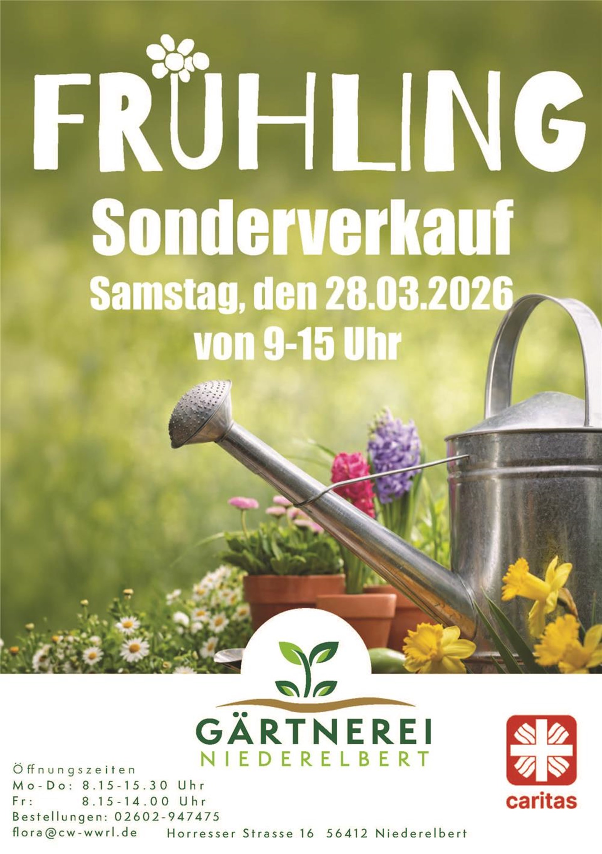 Plakat Frühlingsverkauf 2026 Gärtnerei Niederelbert
